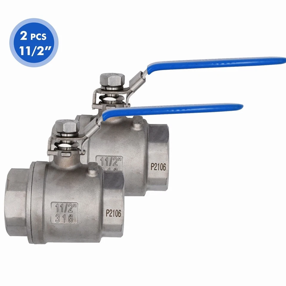 2P VAV 11/2" Ball Valve Full Port, 316 Stainless Steel,1000 WOG for Water,2 Pack - Image 1 of 4