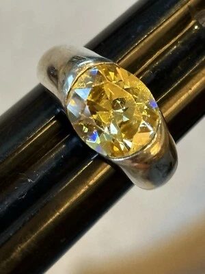 Hermoso Anillo FAS Firmado Plata de Ley 925 Citrino Circonita TALLA 8.5 Foto 1 de 4