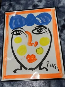 Peter Keil Abstract Expressionist Girl Acrylic Painting Modern Art Lady Blue Bow - Picture 1 of 4