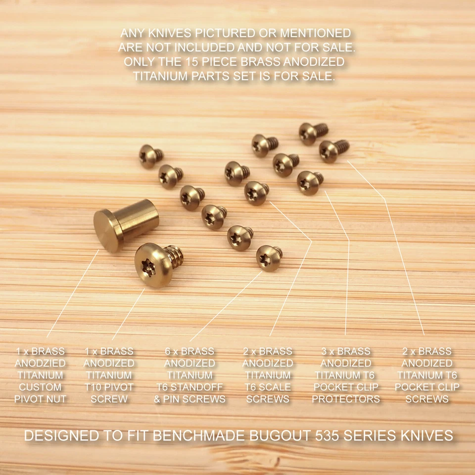 Benchmade 535 BUGOUT 15 PC Custom Titanium Torx Screw & Pivot Set - BRASS / GOLD - Изображение 1 из 1