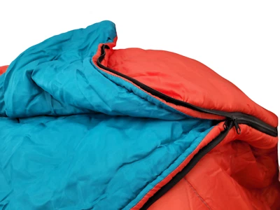 Vtg Ozark Trail Warmfoot Adult Sleeping Bag 75”x33” Built-in Pillow Orange Blue - Image 1 of 4