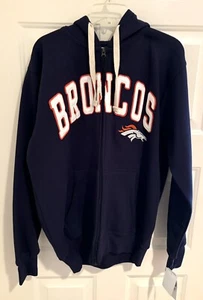 DENVER BRONCOS NFL Men's Navy Blue Hoodie Sweatshirt Full Zip Size Large NWT - Picture 1 of 7