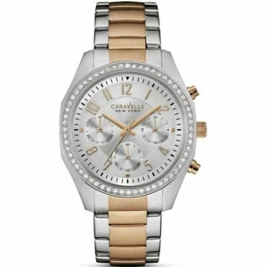 New Bulova Caravelle Women's Crystal Chronograph Two-Tone Watch 45L148 Free Ship - Picture 1 of 5