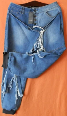 Verrückte Jeanshose m Fransen u elastischen Beinbündchen - Sheilay - Gr. L - NEU - Bild 1 von 4