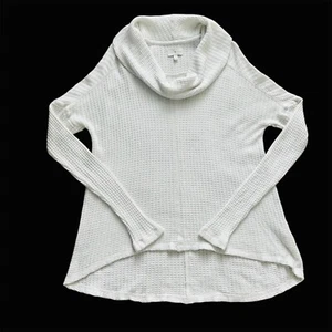 Lucky Brand Sweater Womnes Large White Silver Pullover Cowl Neck Hi Low Hem - Picture 1 of 13