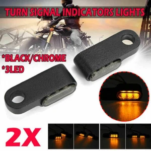 2X Mini Motorcycle 3 LED Turn Signals Blinker Lights Indicators Amber Lamp Black - Picture 1 of 12