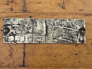 Antique Vintage Heston & Anderson Woodworking Machines Brass Tag Industrial - Picture 1 of 1
