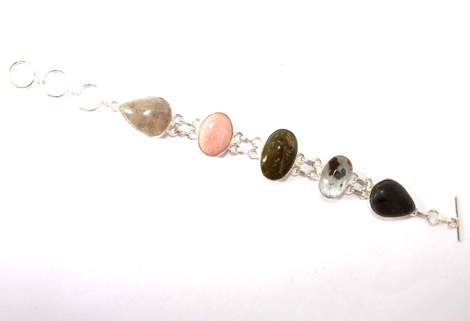 Brazalete Joyería Plata de Ley 925 Hecho a Mano Piedras Preciosas Cuarzo Rutilado Talla 7-8 Foto 1 de 1