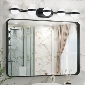 5 Lights LED Black Frosted Shades Vanity Light Bathroom Mirror Wall Lamp Fixture - Picture 1 of 12