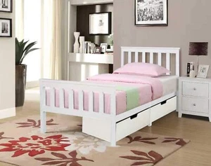 SINGLE BED PINE WOOD FRAME 3ft WOODEN SHAKER STYLE BEDROOM FURNITURE WHITE - Picture 1 of 56