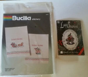 Bucilla Christmas Season's Greetings Pair of Stitchery Guest Towels Kit 82293 + - Picture 1 of 5