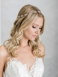 Bel Aire Bridal Delicate Halo of Marquis Rhinestones & Pearls In Rose Gold - Picture 1 of 4