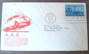 AAA AMERICAN AUTOMOBILE ASSOCIATION CARS 1952 50TH ANNIV RED ANDERSON CACHET FDC - Picture 1 of 1