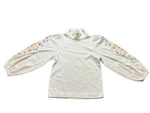 Vintage OshKosh Size 6 White Ruffle Mock Neck Flower Shirt Read - Picture 1 of 6