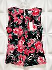 Calvin Klein Sz L Black Pink Floral Watercolor Slinky Pleated Blouse Top NWT NEW