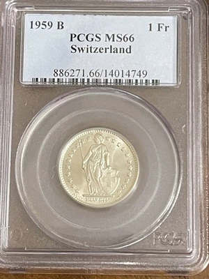 1959-B***SWITZERLAND 1 SILVER FRANC***PCGS MS66*** - Image 1 of 4