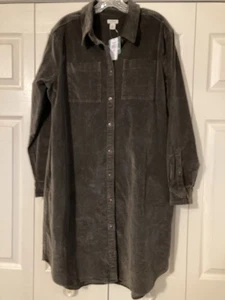 Women's LL Bean Sz. Large Brown Corduroy Shirt Dress Button Front New wTags - Picture 1 of 6