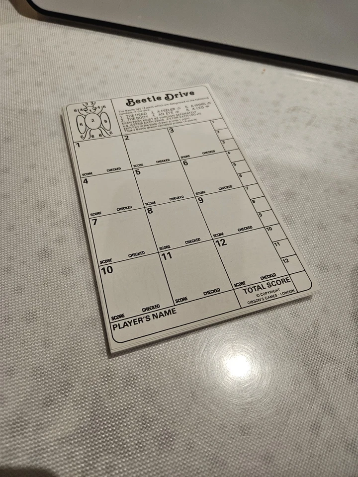 Beetle Drive Game - Gibson's Games - spares  19 score cards  - Image 1 of 1