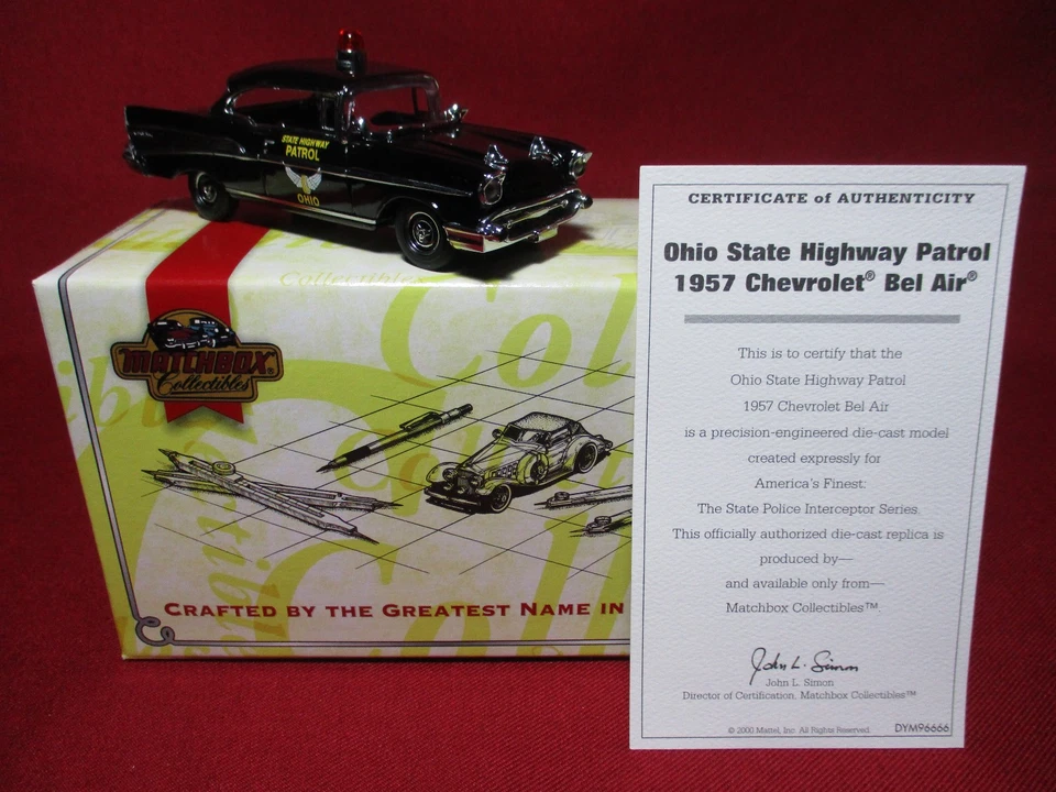 1:43 1957 Chevy Bel Air Ohio Highway Patrol Matchbox USA State Police Car - Image 1 of 4