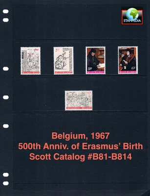 $1.75 Scott Value - 1967 BELGIUM Erasmus 500 Years Humanism CV MNH NH UMM - Image 1 of 4