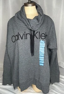 Calvin Klein Gray Long Sleeve Drawstring Cowl Neck Sweatshirt Large MSRP $59 NWT - Picture 1 of 14
