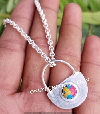 Oferta Mosaico Jaspe Piedras Preciosas Plateado Hecho a Mano Cerradura 1 pieza Colgante con Cadena Foto 1 de 3