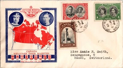 1939 Royal Train Canada King George VI Royal Visit FDC Cover To Switzerland - Image 1 of 2