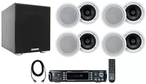 Rockville RPA60BT Home Theater Receiver Amp+(8) 8" White Ceiling Speakers+Sub - Picture 1 of 12