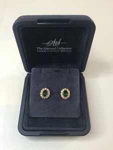 Attwood & Sawyer signed Crystal Emerald Gold Plated stud earrings - Picture 1 of 6