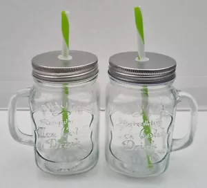 Mason Drinking Jar Glasses with Straws Retro Cocktail Glass - Set of 2 - Picture 1 of 7