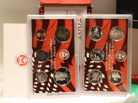 2002 S US Mint 10 coins Silver Proof set orig box & COA Red Box Cover