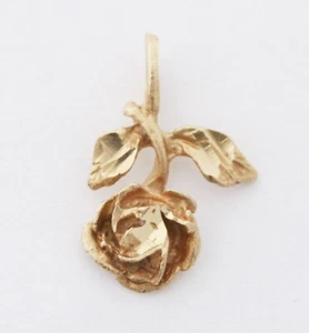 14K Solid Gold Diamond Cut Rose Flower Pendant Signed 1.3 g - Picture 1 of 7
