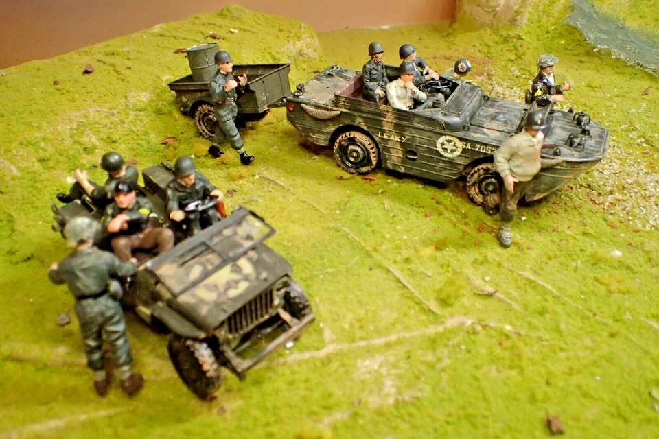 Built Painted Tamiya 1/35 U.S.  amphibious vehicle , jeep  & infantry lot - Image 1 of 4