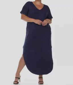White Mark Women's Blue V-Neck Short Sleeve A-Line Dress Plus Size 1XL - Picture 1 of 4