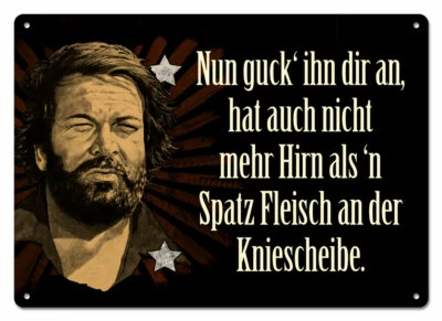 Bud Spencer & Terence Hill * HIRN SPATZ FLEISCH KNIESCHEIBE... * Blechpostkarte