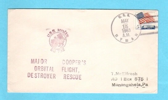 MA-9 PROJECT MERCURY  USS Hyman- RECOVERY SHIP - 05/15/1963- Astronaut Cooper - Image 1 of 1