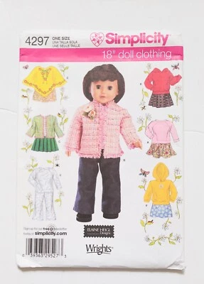 Simplicity Sewing Pattern 4297 18" Doll Clothing American Girl Doll Styles - Image 1 of 4