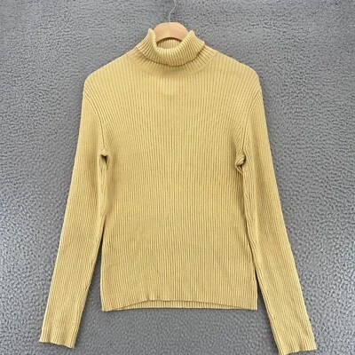 Suéter Chicos Para Mujer 1 EE. UU. Medio Amarillo Mezcla Seda Cuello Alto Elástico Tejido Acanalado Foto 1 de 4