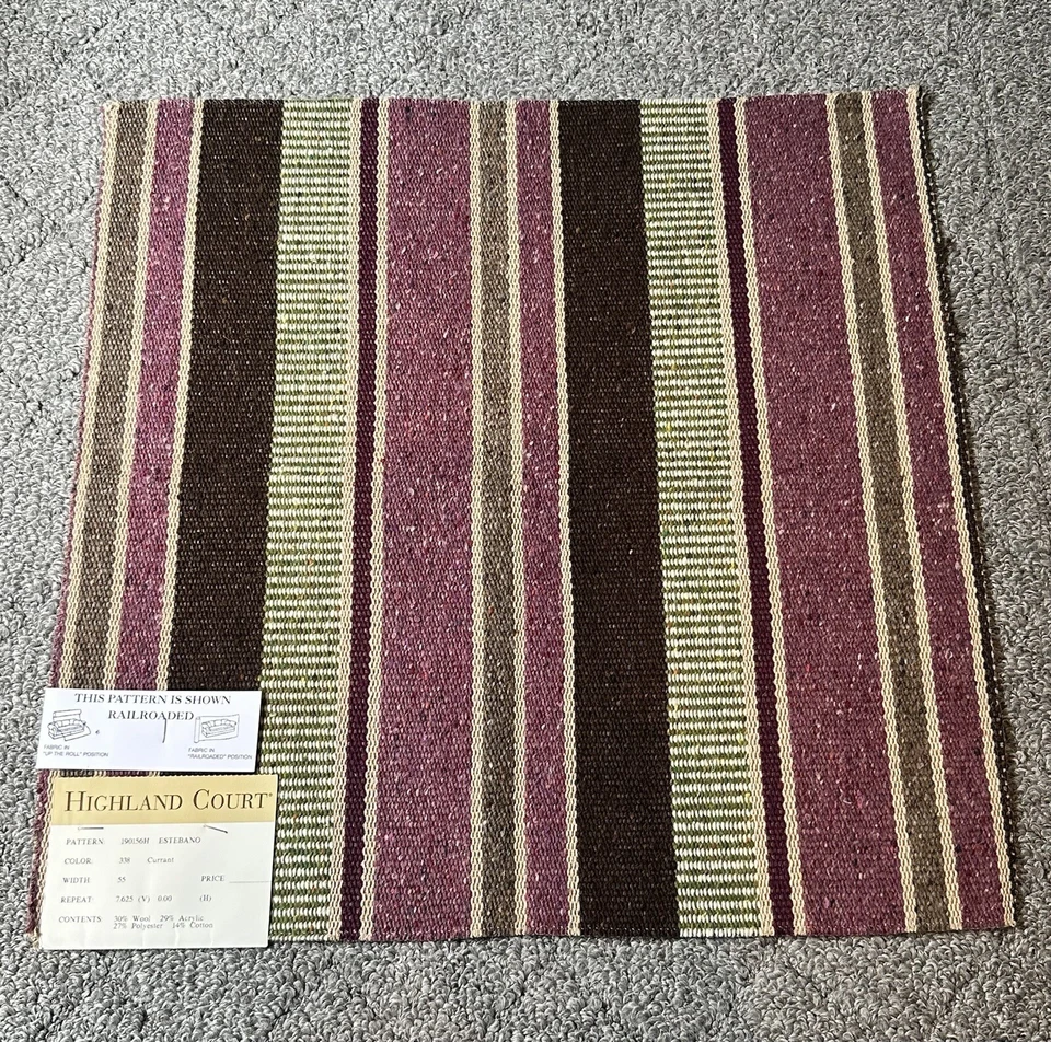 Highland Court Fabric Sample 17.5” Estebano Currant Purple Green Brown Wool - Image 1 of 4