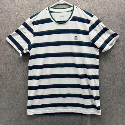 Vtg Adidas Shirt Mens Medium White Green Striped Clubhouse Originals Trefoil Y2K - Image 1 of 4