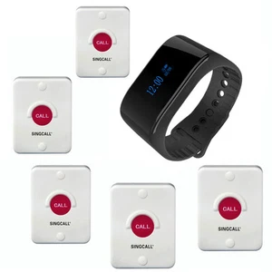 SINGCALL Wireless Calling System for Bathroom Hotel 1 Waterproof Watch, 5 Pagers - Zdjęcie 1 z 11