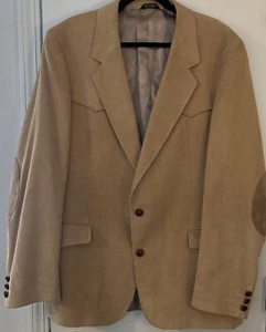 Garrison Park 44Long Western Corduroy Blazer Tan Sport Coat Elbow Patches - Picture 1 of 9