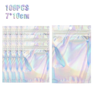 100PCS Holographic Rainbow Zip Lock Bags Clear Zip Seal Mylar Bags Foil Pouches- - Picture 1 of 11