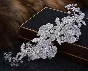 Floral Wedding Hair Vine Crystal Bridal Dress Accessories Rhinestone Headband - Picture 1 of 4