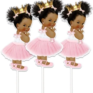 Juego de 3 centros de mesa rosas princesa afroamericana bebé real - Imagen 1 de 1