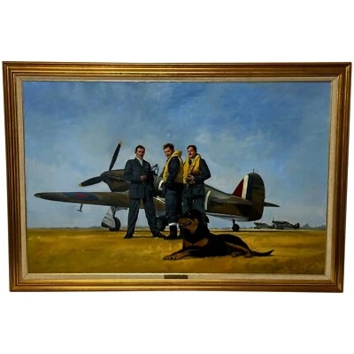 Grand Peinture À L'Huile Bataille De Bretagne Raf Prêt Pour Décollage Biggin - Photo 1/4