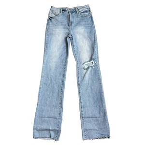 Risen Jeans Straight Leg Blue Denim Gr. 9/29 Distressed High Rise Light Wash - Bild 1 von 15