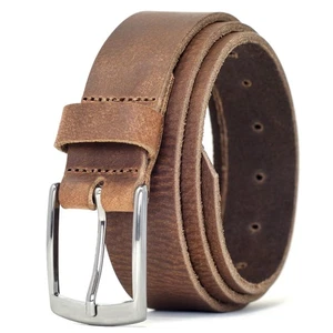 Made in England 34mm Full Grain Leather Belt with Classic Buckle - Vintage Br... - Bild 1 von 8
