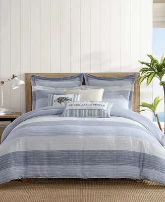 Juego de edredón Levtex Home rayas arena con fundas, azul Foto 1 de 4
