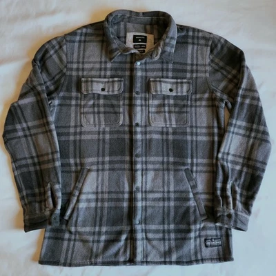 Quiksilver Gray Black Med Regular Fit Snap Button-Up Long Sleeve Fleece Shacket - Image 1 of 4